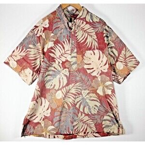 Tori Richard Honolulu Mens XL Hawaiian Shirt Red Brown Reverse Print Popover USA